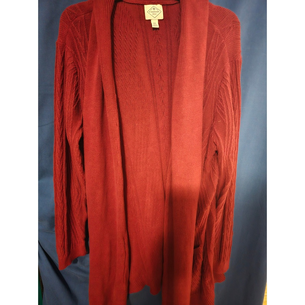 St Johns Bay Womens XXL Burgundy Red Cable Knit Shawl Collar Open Front Cardigan